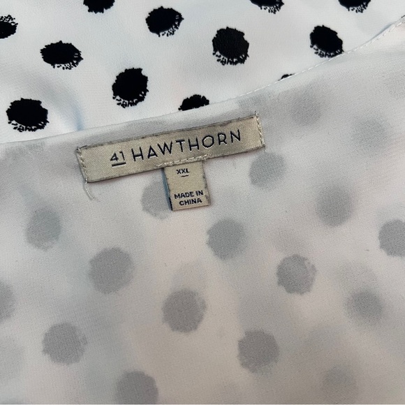 41 Hawthorn XXL Polka Dot Blouse White Black Short Sleeve Top Lined Front - Picture 10 of 10